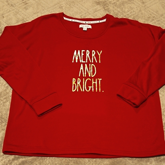 Rae Dunn Tops - New Rae Dunn Red "Merry And Bright" Holiday Sweatshirt Size XL